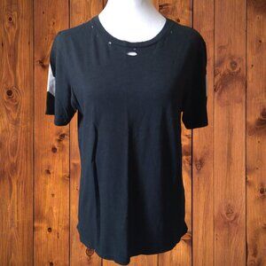 CHRLDR Women's Small Black Distressed Holes Short Sleeve Pullover T-Shirt